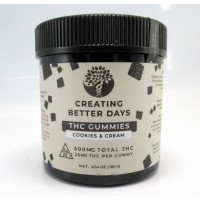 Creating Better Days THC Gummies - Cookies and Cream Flavor- 500mg Total THC - 25mg per Gummy (20 servings)